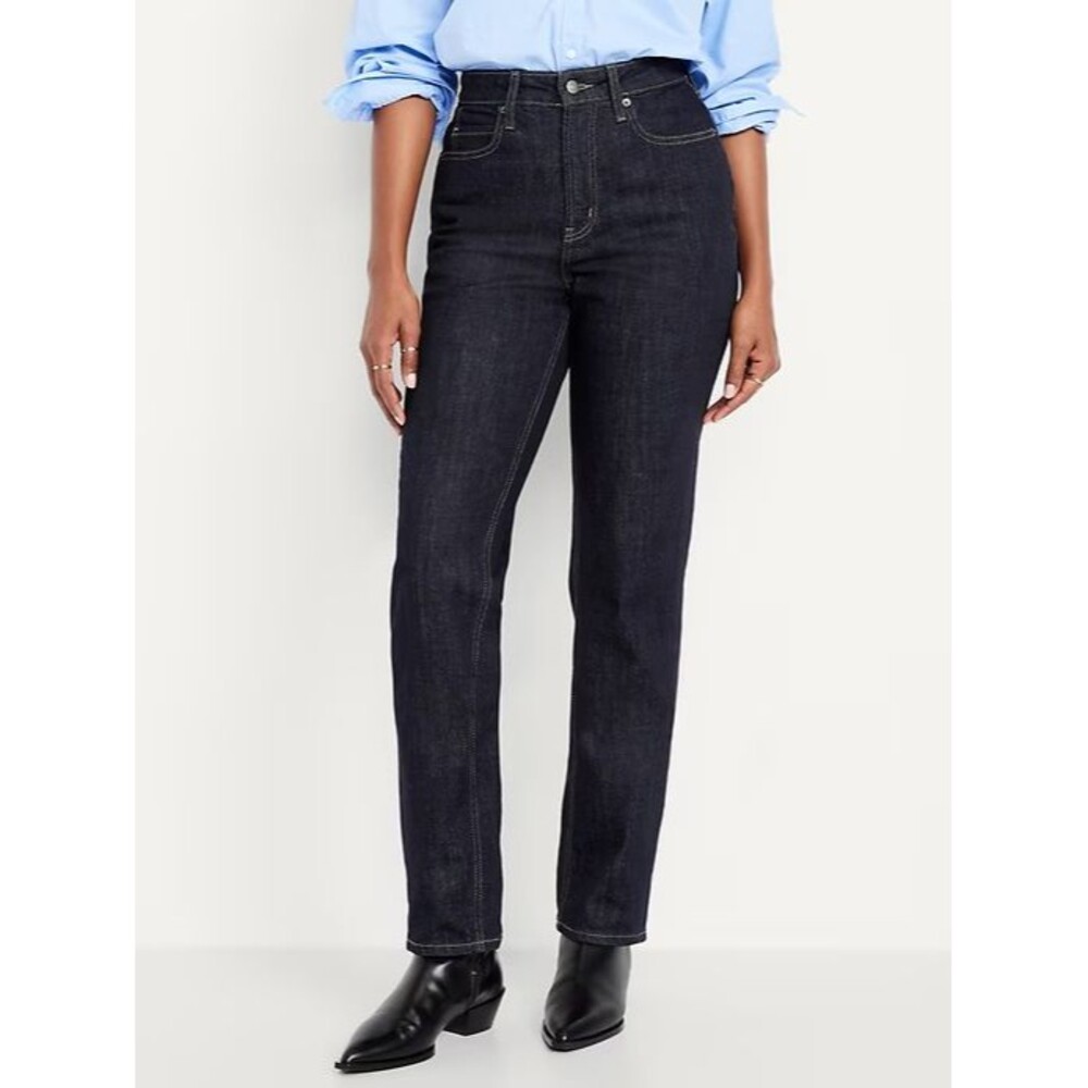 Old Navy Curvy Extra High Rise Straight Jeans Womens 4 Blue Dark Wash NEW